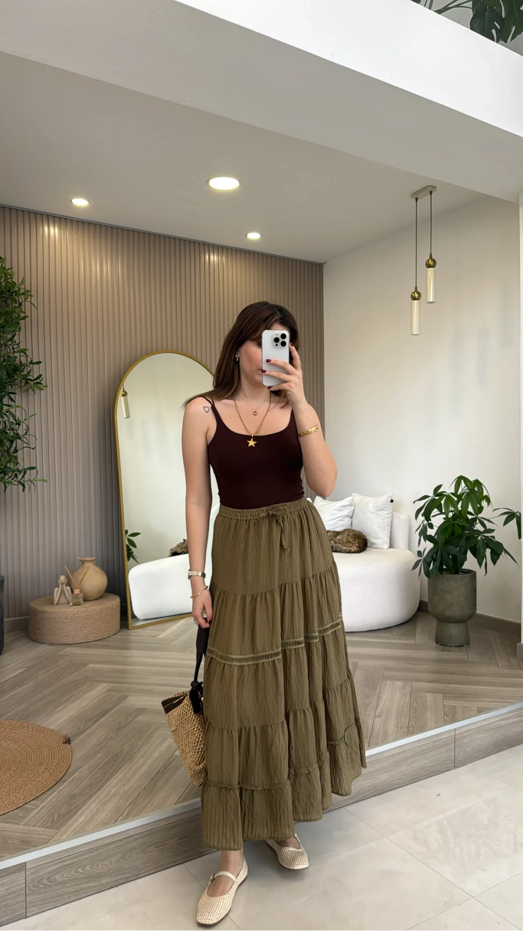 Ajur Şerit Detay Bürümcük Etek - Haki - Kod: 5056