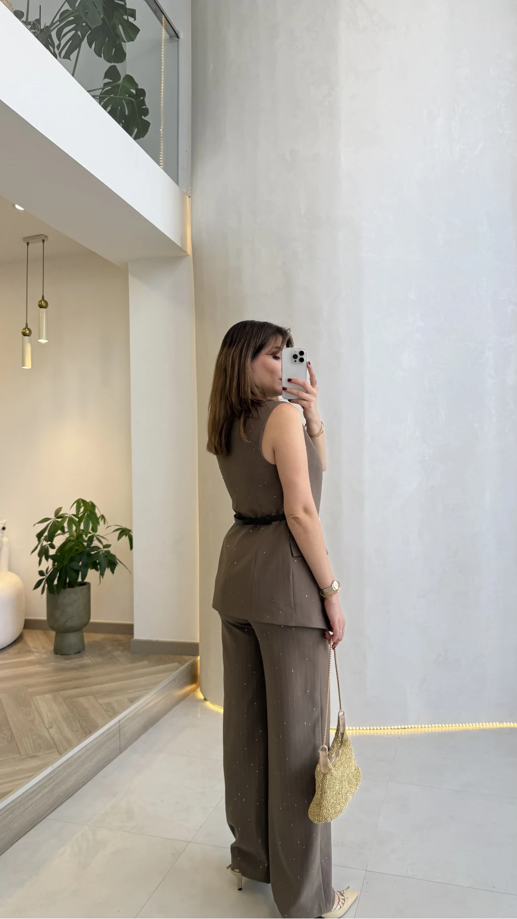 Arezzo Pul Detay Kemerli Yelek Takım - Vizon Kahve - Kod: 80359