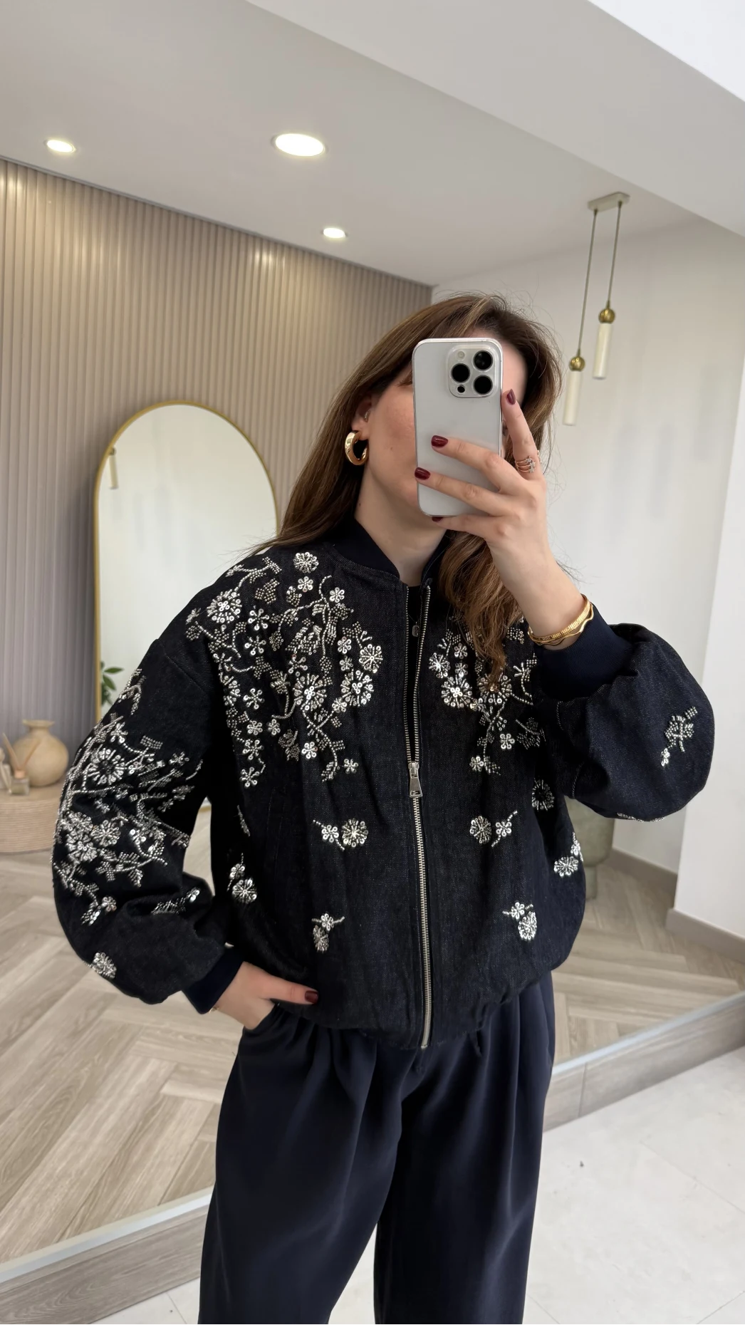 Premium Taş Pul Detaylı Pamuklu Ceket - Lacivert - Kod: 99927