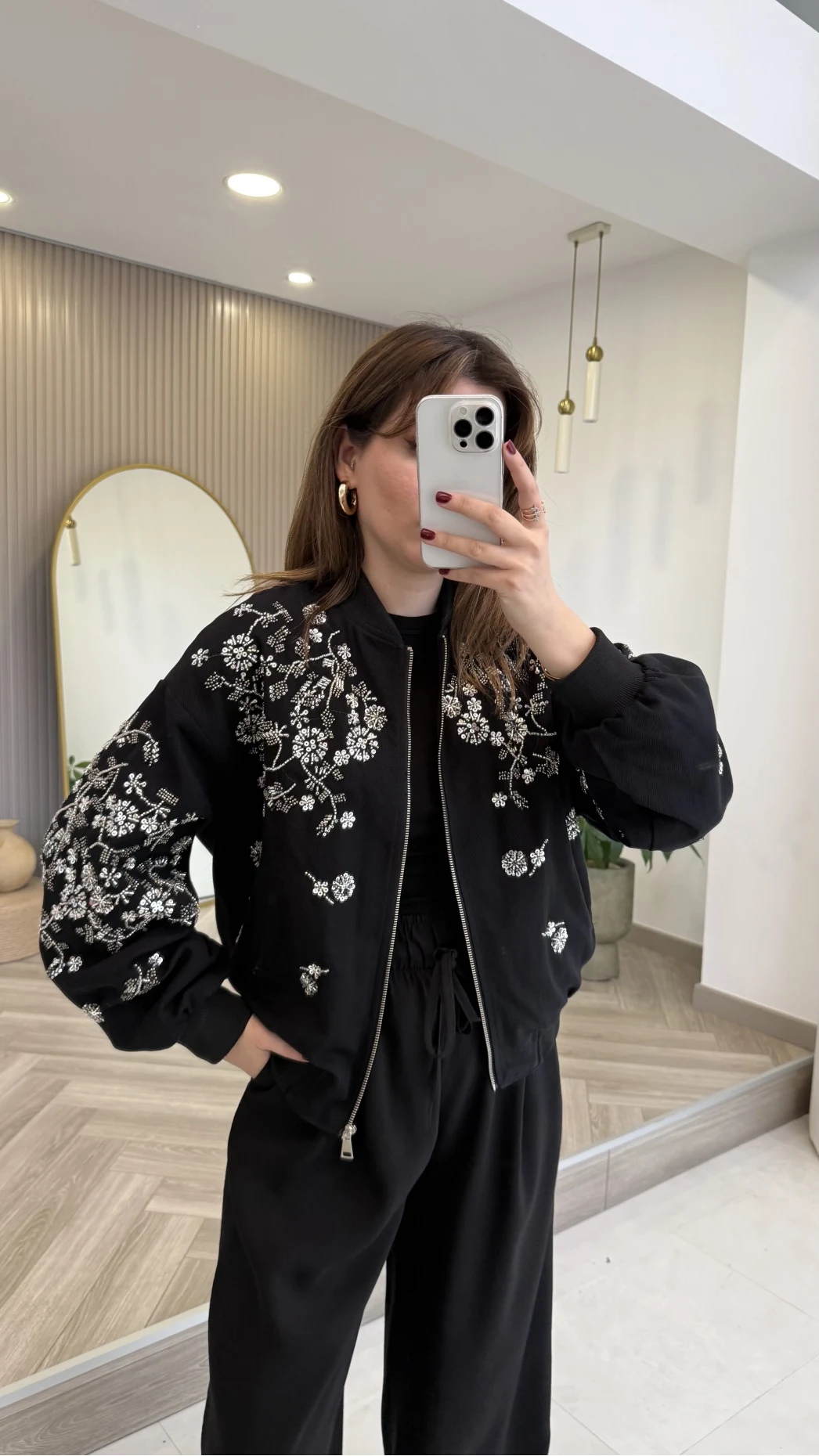 Premium Taş Pul Detaylı Pamuklu Ceket - Siyah - Kod: 99927