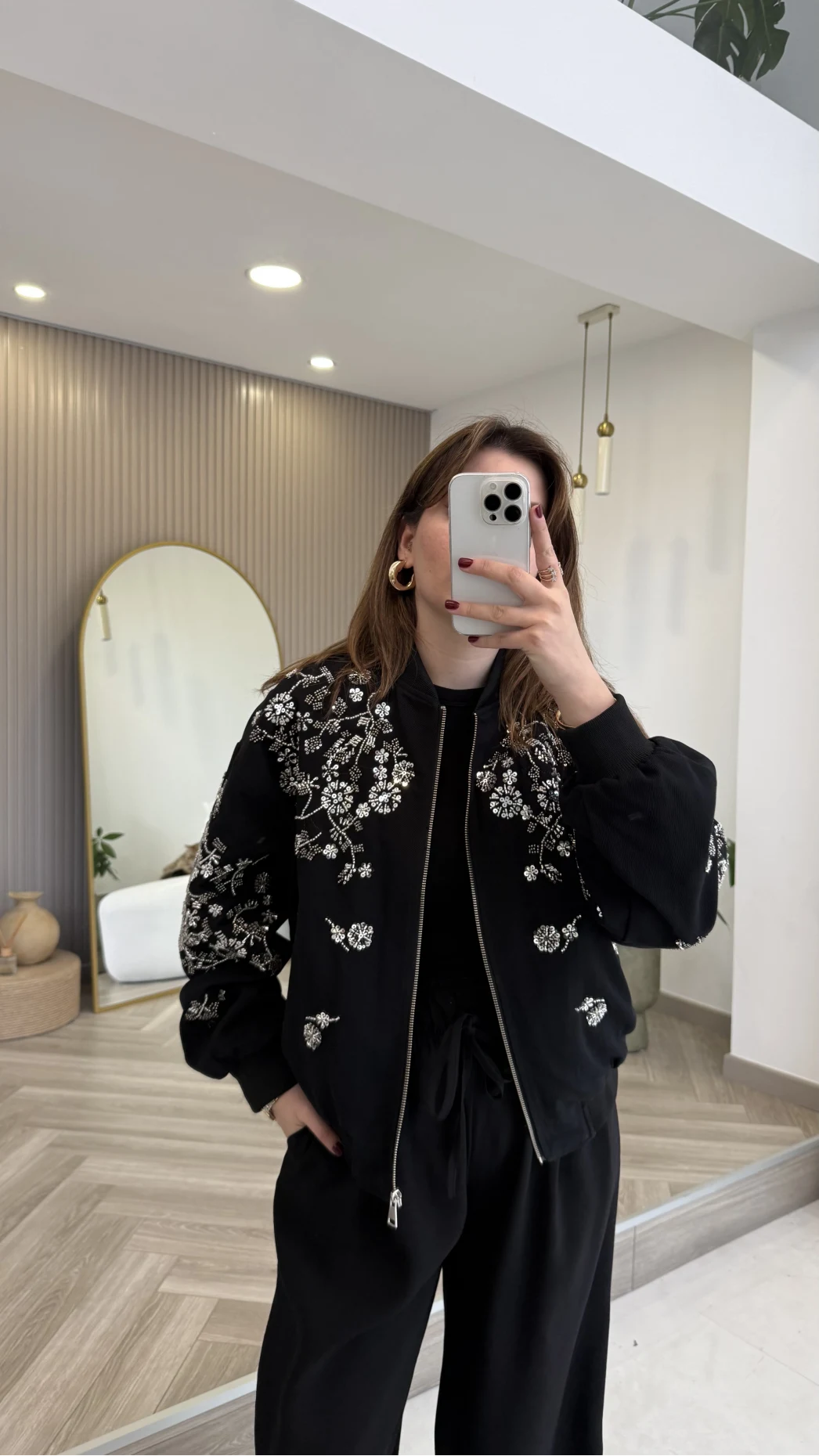 Premium Taş Pul Detaylı Pamuklu Ceket - Siyah - Kod: 99927