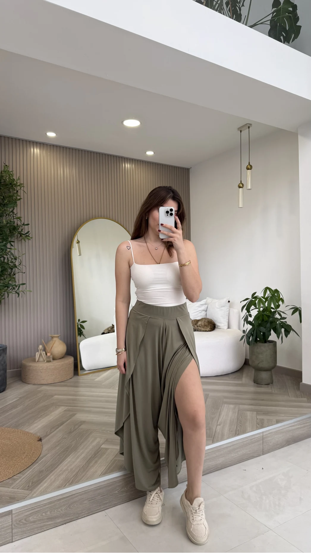 Yırtmaçlı Şalvar Pantolon - Haki - Kod: 51147