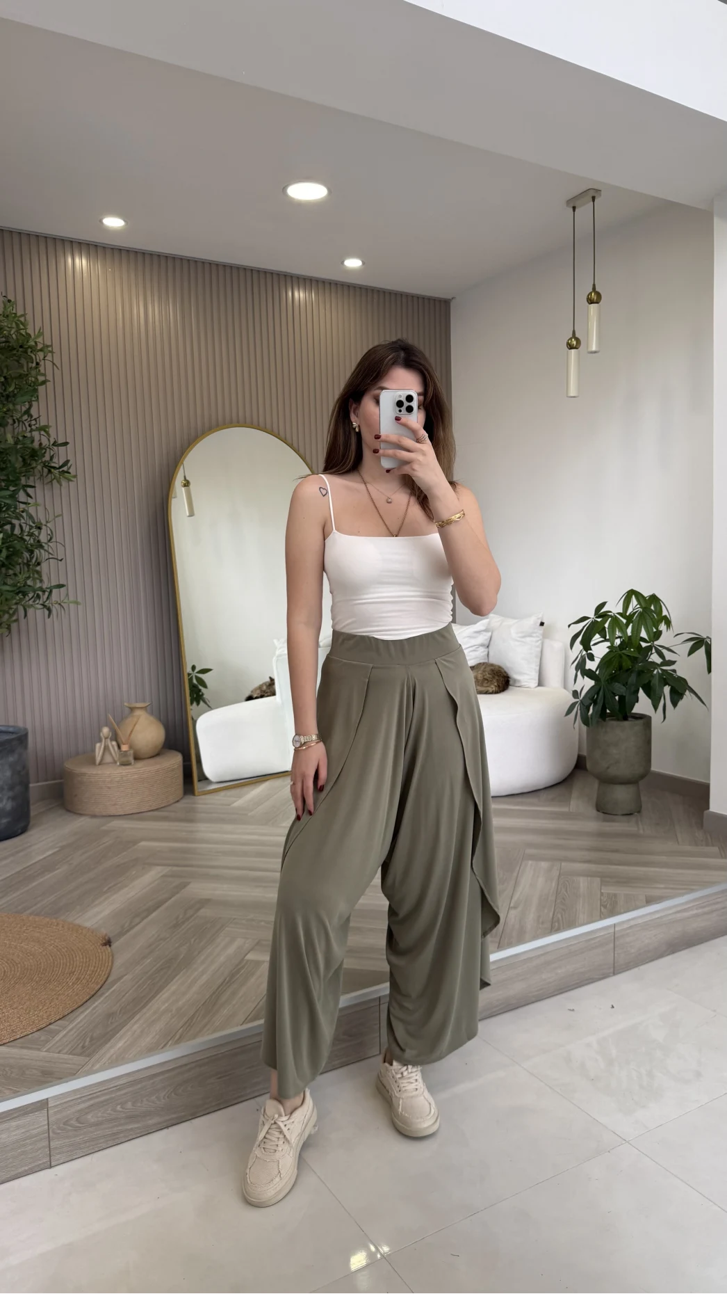 Yırtmaçlı Şalvar Pantolon - Haki - Kod: 51147