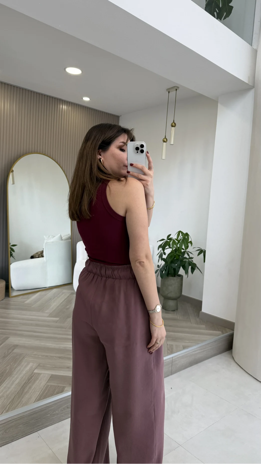 Menessa Bol Paça Beli Lastikli Pantolon - Gül Kurusu - Kod: 3720