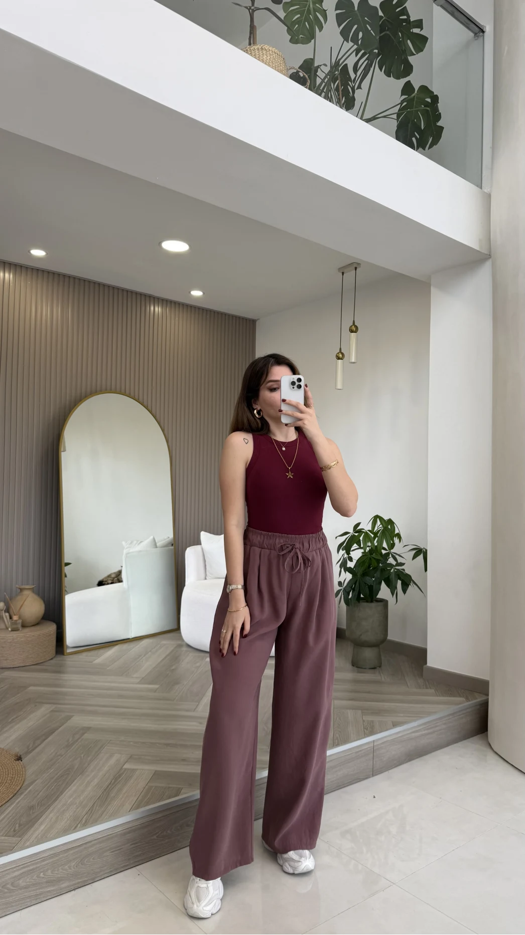 Menessa Bol Paça Beli Lastikli Pantolon - Gül Kurusu - Kod: 3720