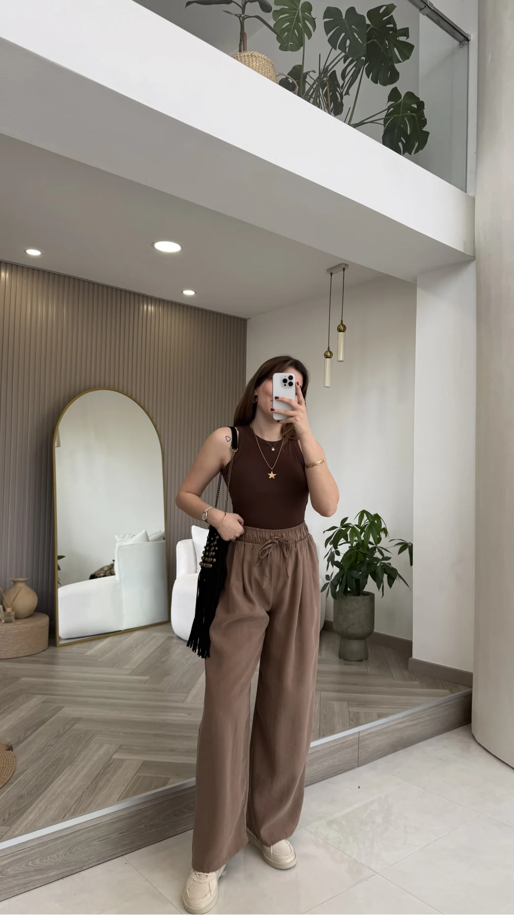 Menessa Bol Paça Beli Lastikli Pantolon - Vizon - Kod: 3720