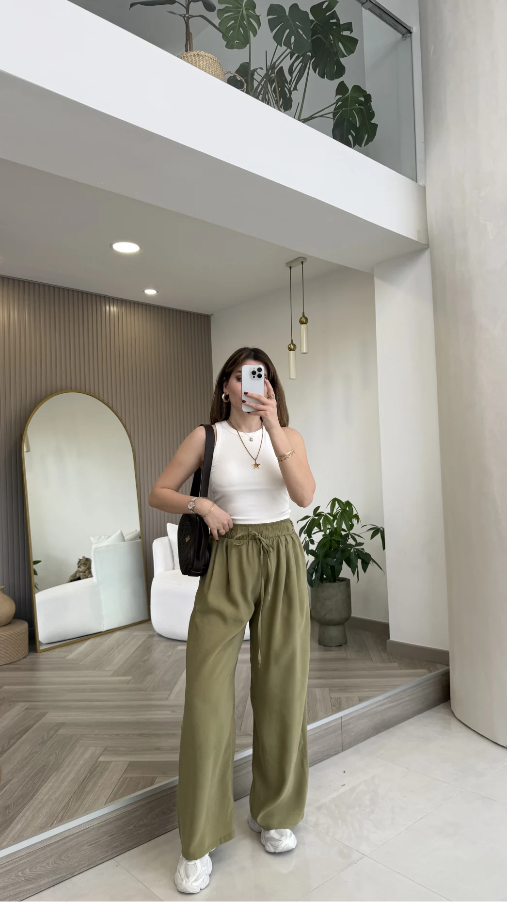 Menessa Bol Paça Beli Lastikli Pantolon - Çağla - Kod: 3720