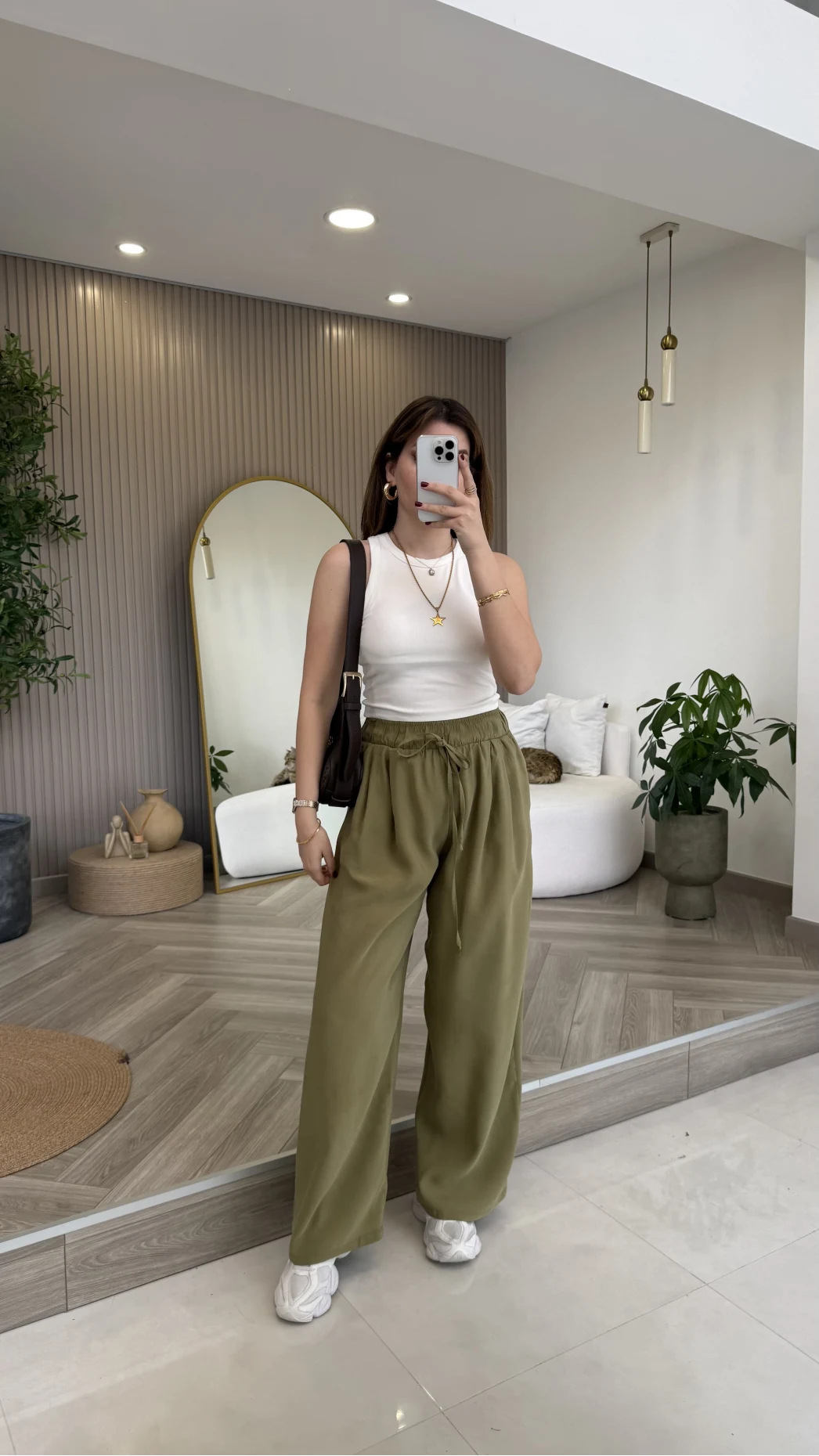 Menessa Bol Paça Beli Lastikli Pantolon - Çağla - Kod: 3720