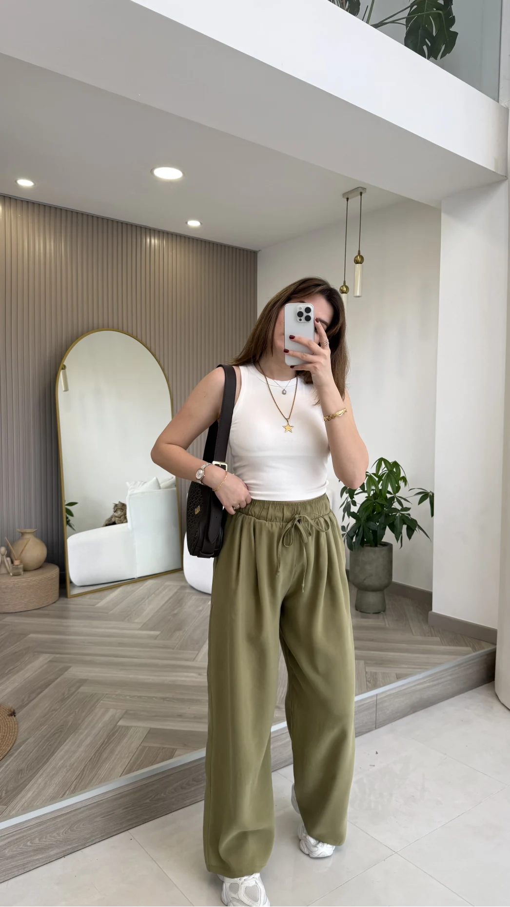 Menessa Bol Paça Beli Lastikli Pantolon - Çağla - Kod: 3720