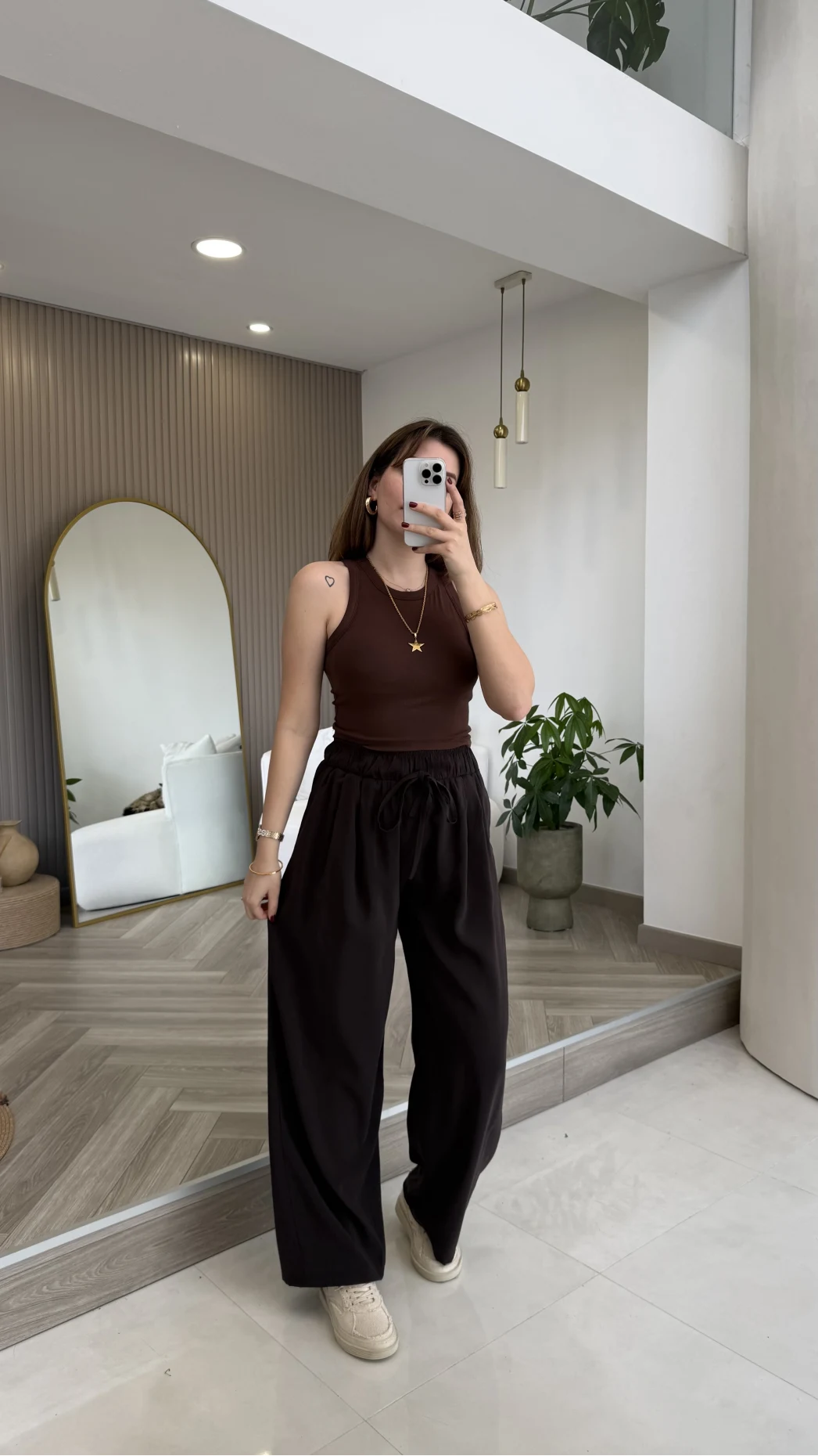 Menessa Bol Paça Beli Lastikli Pantolon - Acı Kahve - Kod: 3720