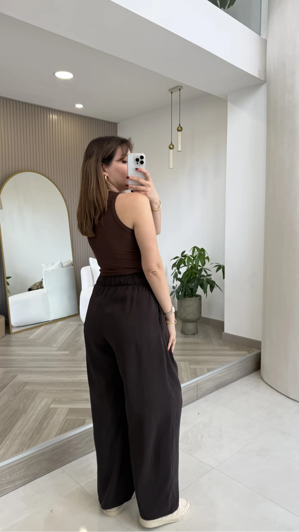 Menessa Bol Paça Beli Lastikli Pantolon - Acı Kahve - Kod: 3720