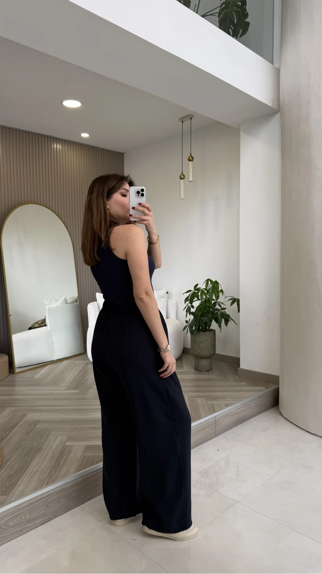 Menessa Bol Paça Beli Lastikli Pantolon - Lacivert - Kod: 3720