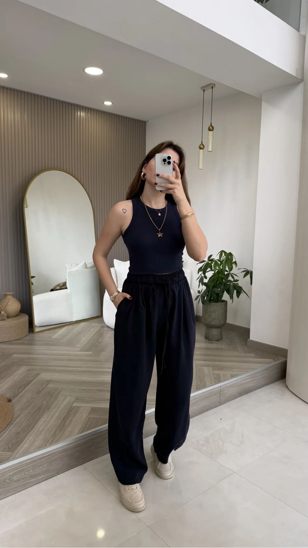 Menessa Bol Paça Beli Lastikli Pantolon - Lacivert - Kod: 3720