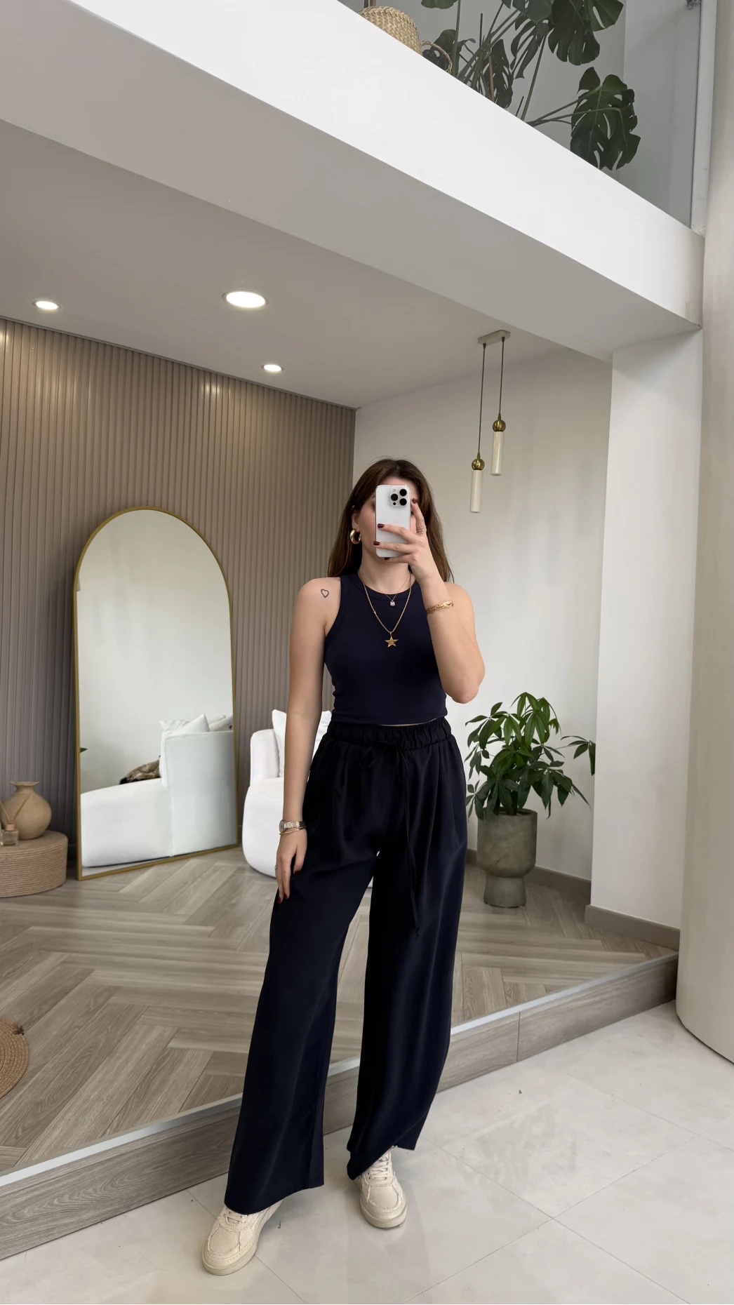 Menessa Bol Paça Beli Lastikli Pantolon - Lacivert - Kod: 3720