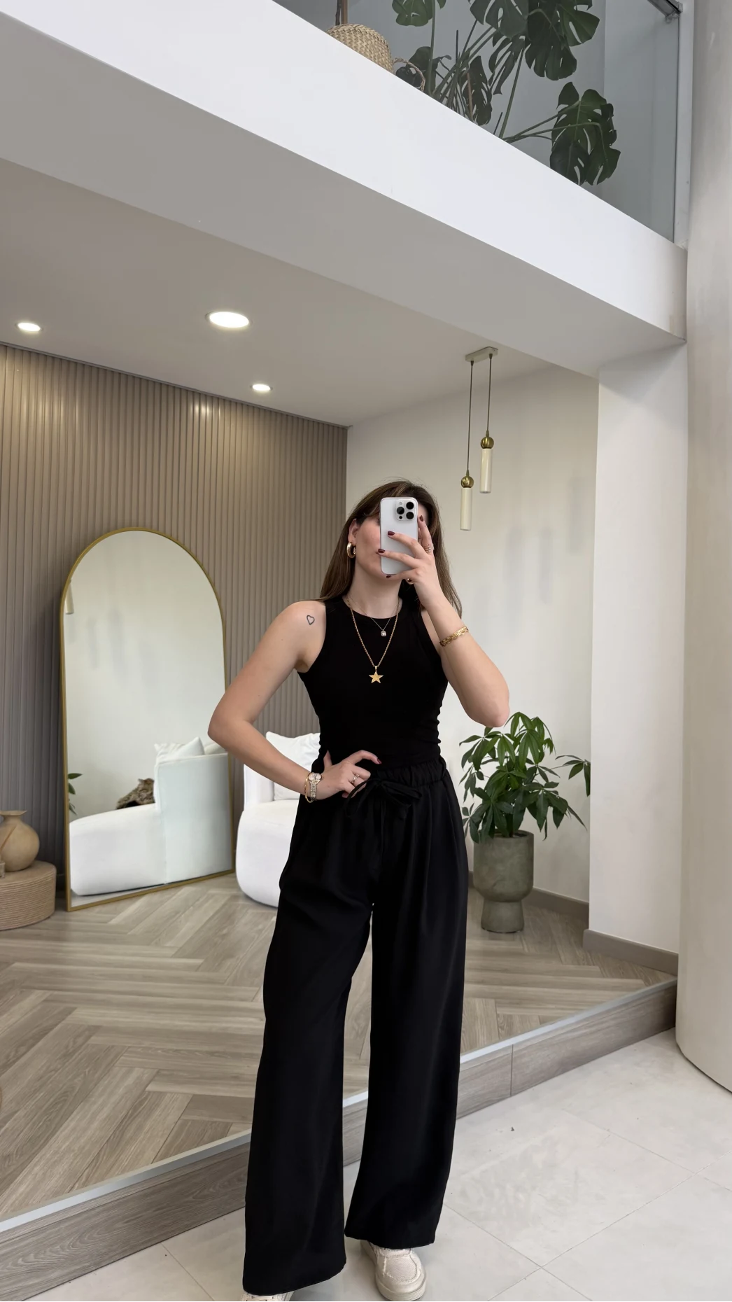 Menessa Bol Paça Beli Lastikli Pantolon - Siyah - Kod: 3720