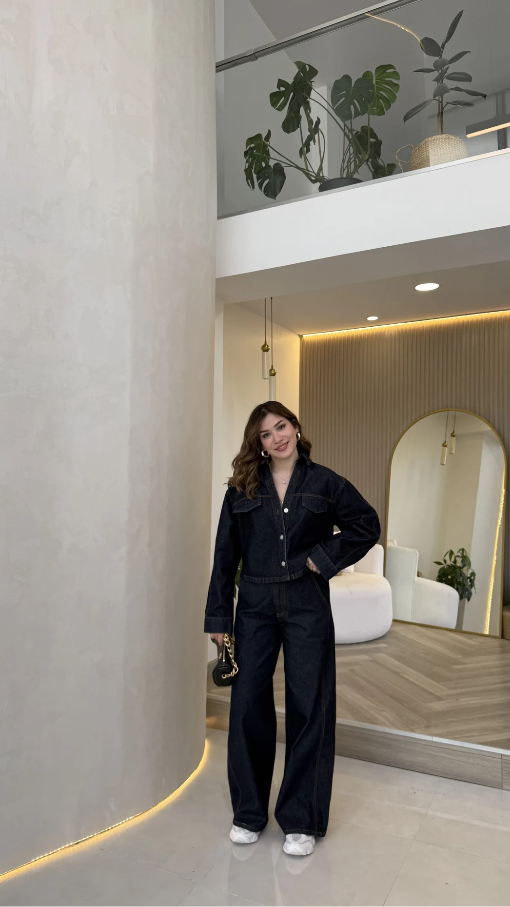 Fancy Pamuk Kumaş V Yaka Kot Denim Ceket Takım - Kod: 0956