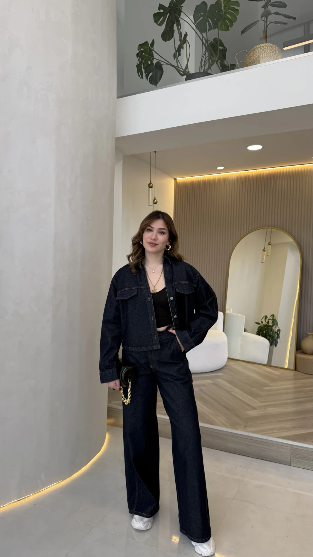 Fancy Pamuk Kumaş V Yaka Kot Denim Ceket Takım - Kod: 0956