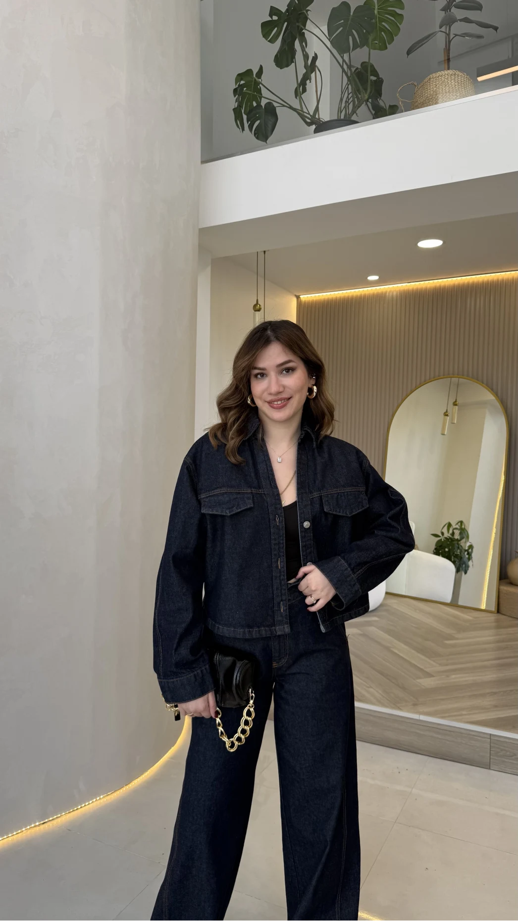 Fancy Pamuk Kumaş V Yaka Kot Denim Ceket Takım - Kod: 0956