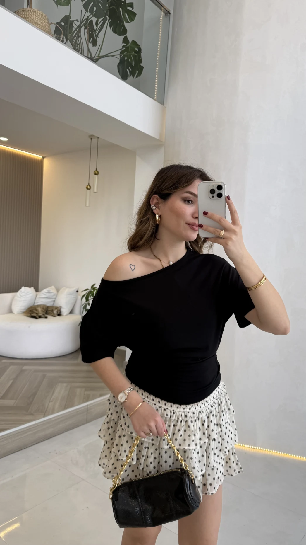 Leona Pamuk Kumaş Beli Büzgülü T-shirt - Siyah - Kod: 6996