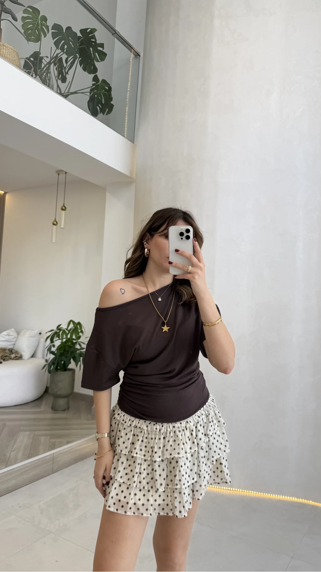 Leona Pamuk Kumaş Beli Büzgülü T-shirt - Kahverengi - Kod: 6996