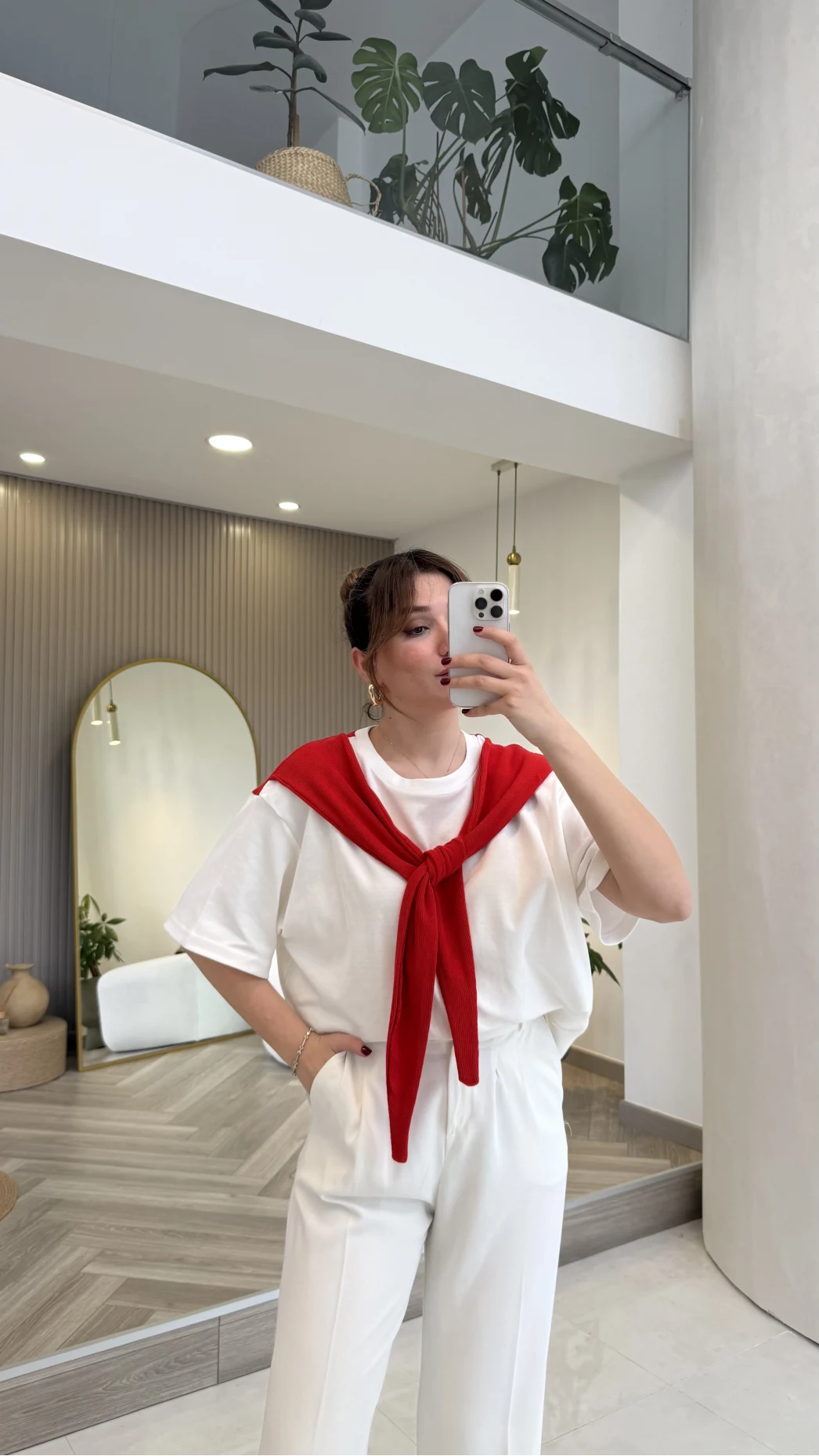 Daisy Bağlama Detay T-shirt - Kırmızı - Kod: 580688