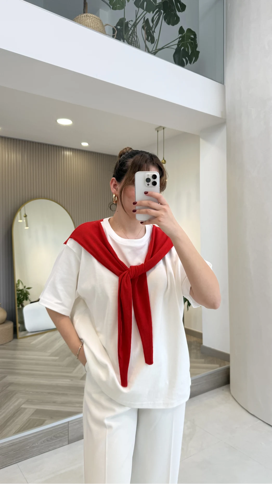 Daisy Bağlama Detay T-shirt - Kırmızı - Kod: 580688