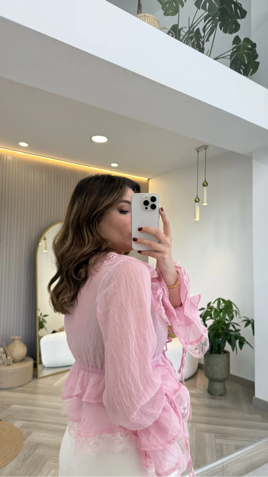 Sebastian Dantel Detay Fırfırlı Bluz - Pembe - Kod: 1075