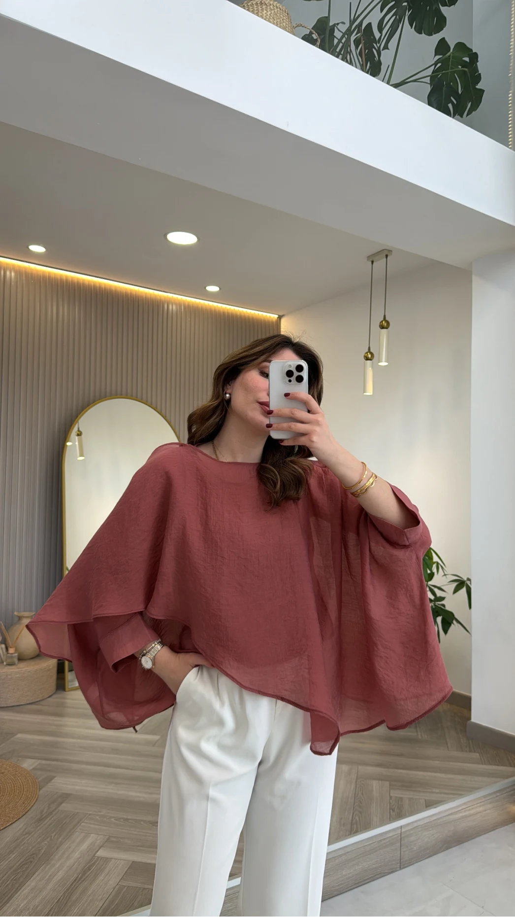 Uçuşan Pelerin Bluz - Kiremit - Kod: 5026