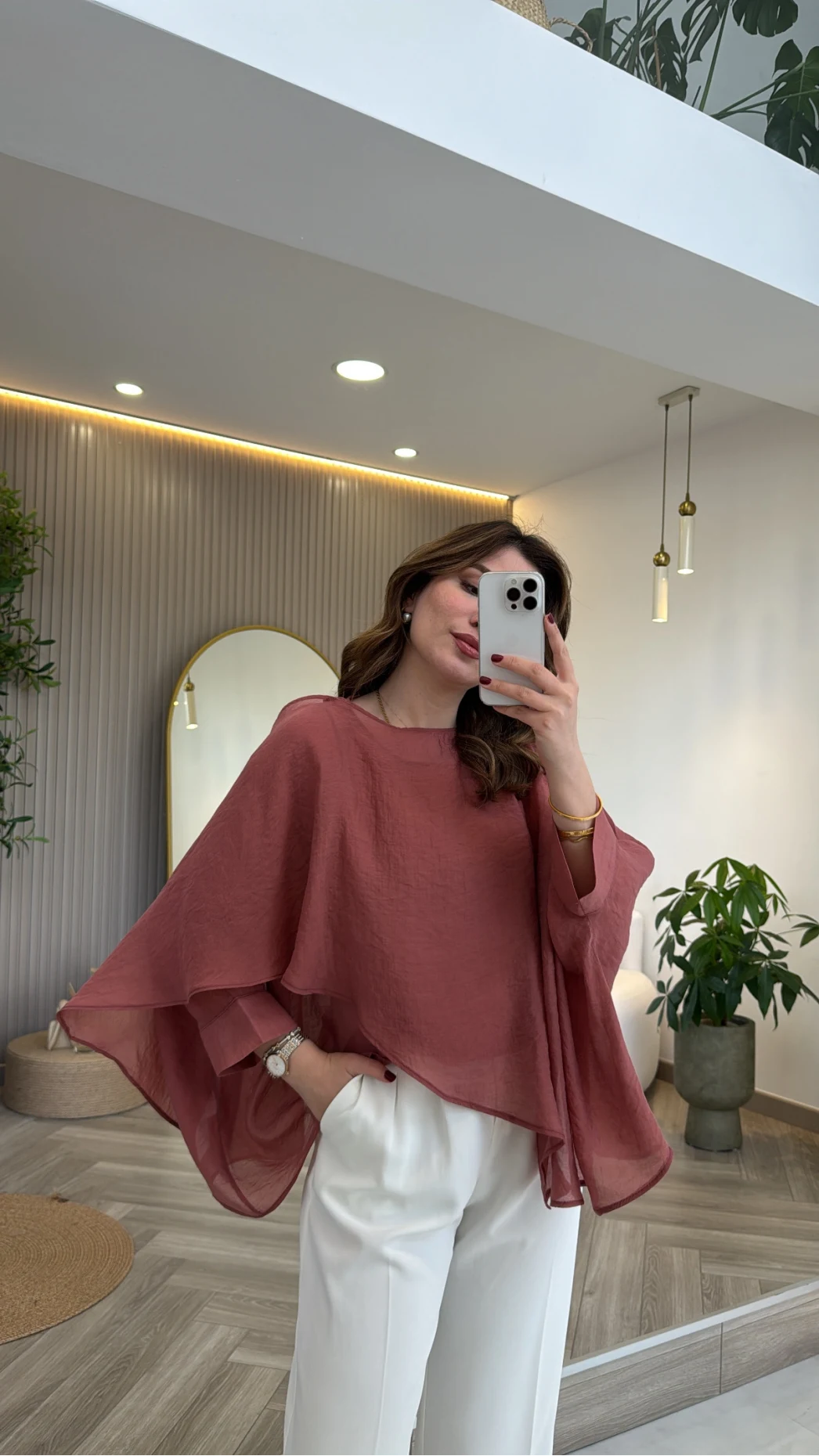 Uçuşan Pelerin Bluz - Kiremit - Kod: 5026