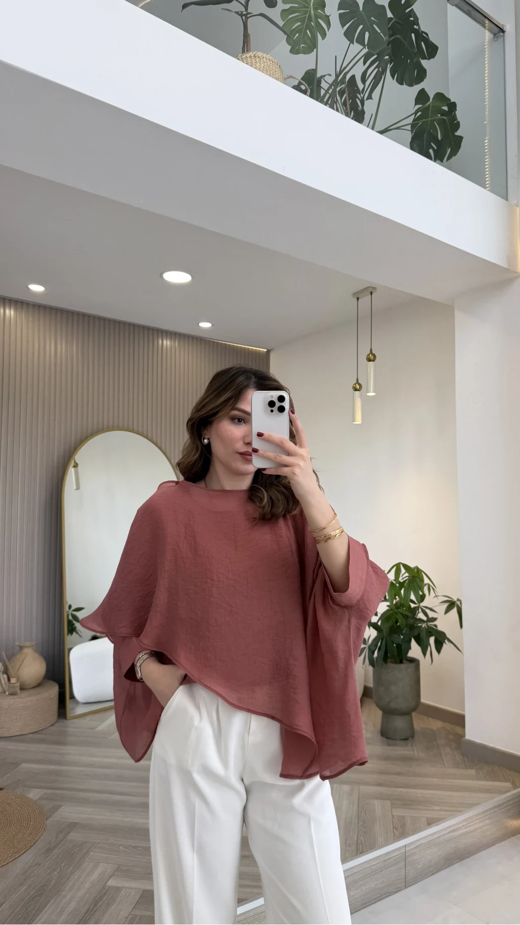 Uçuşan Pelerin Bluz - Kiremit - Kod: 5026