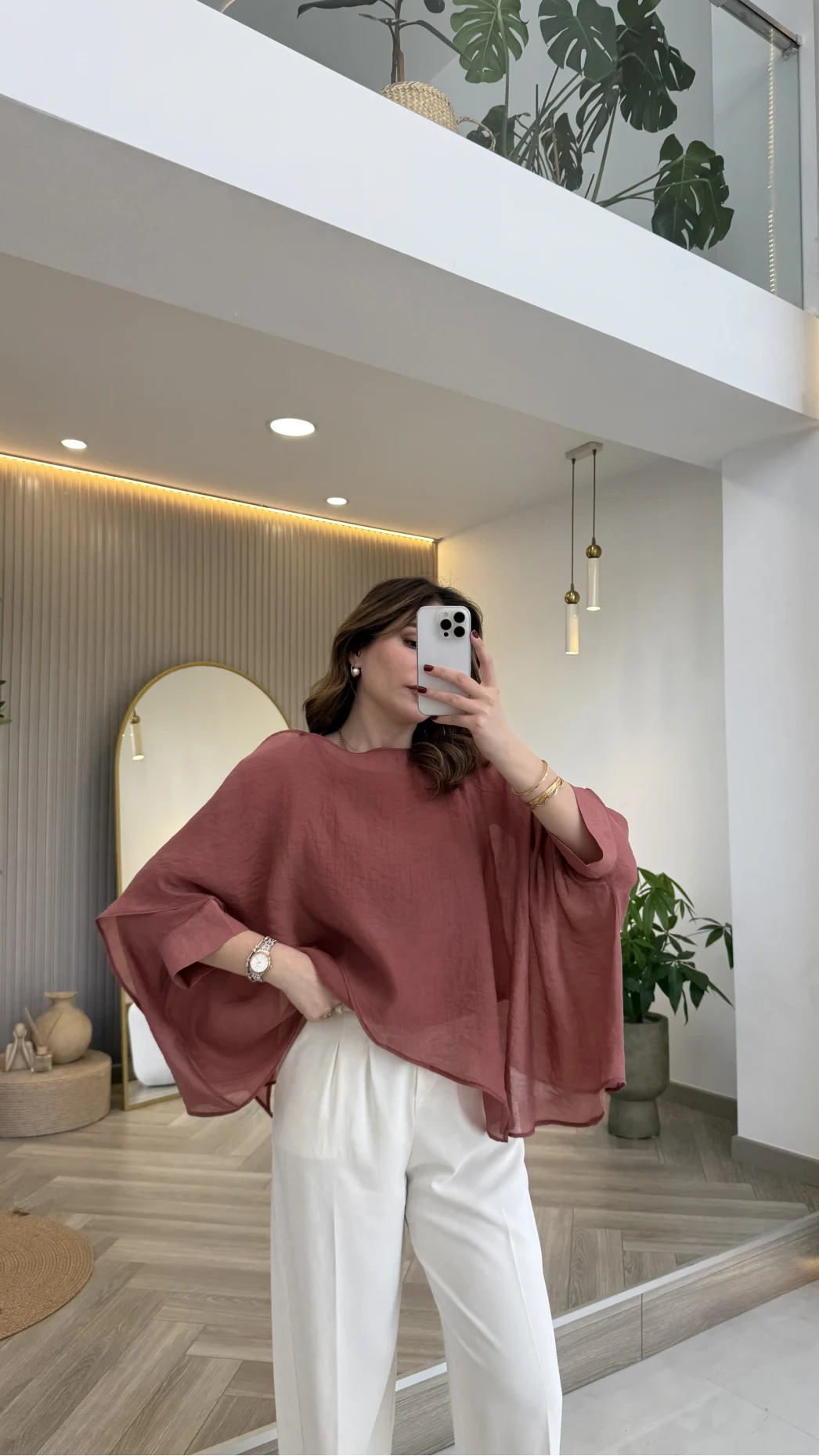 Uçuşan Pelerin Bluz - Kiremit - Kod: 5026