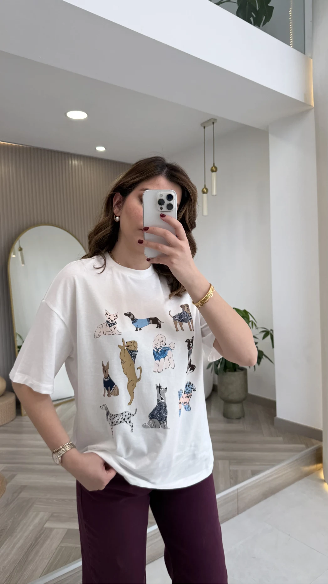 Sweet Dogs Baskılı T-shirt - Ekru - Kod: 02022