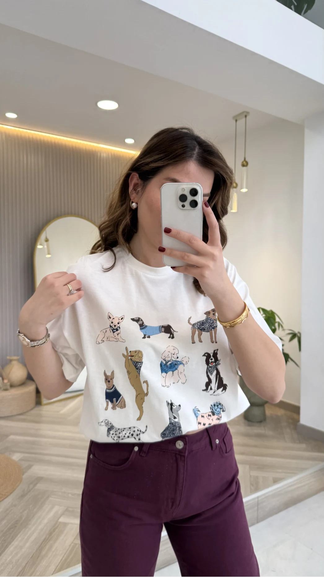 Sweet Dogs Baskılı T-shirt - Ekru - Kod: 02022