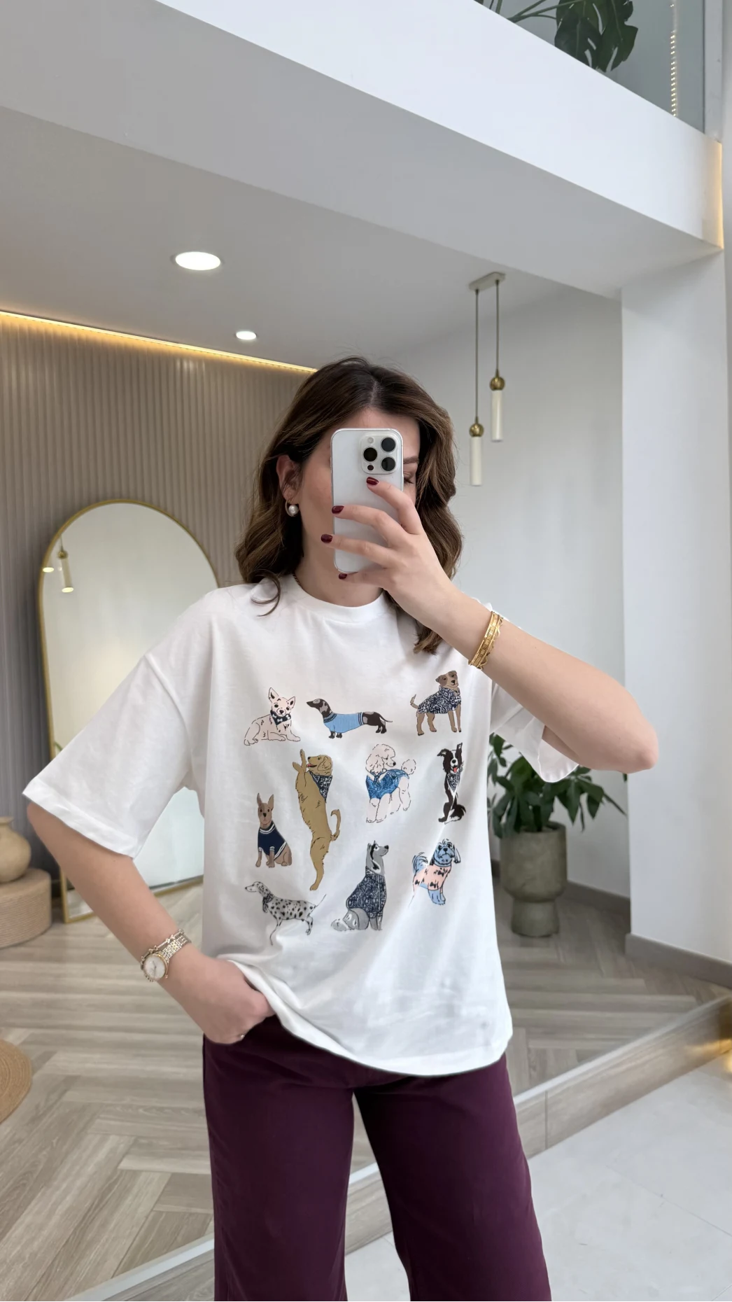 Sweet Dogs Baskılı T-shirt - Ekru - Kod: 02022