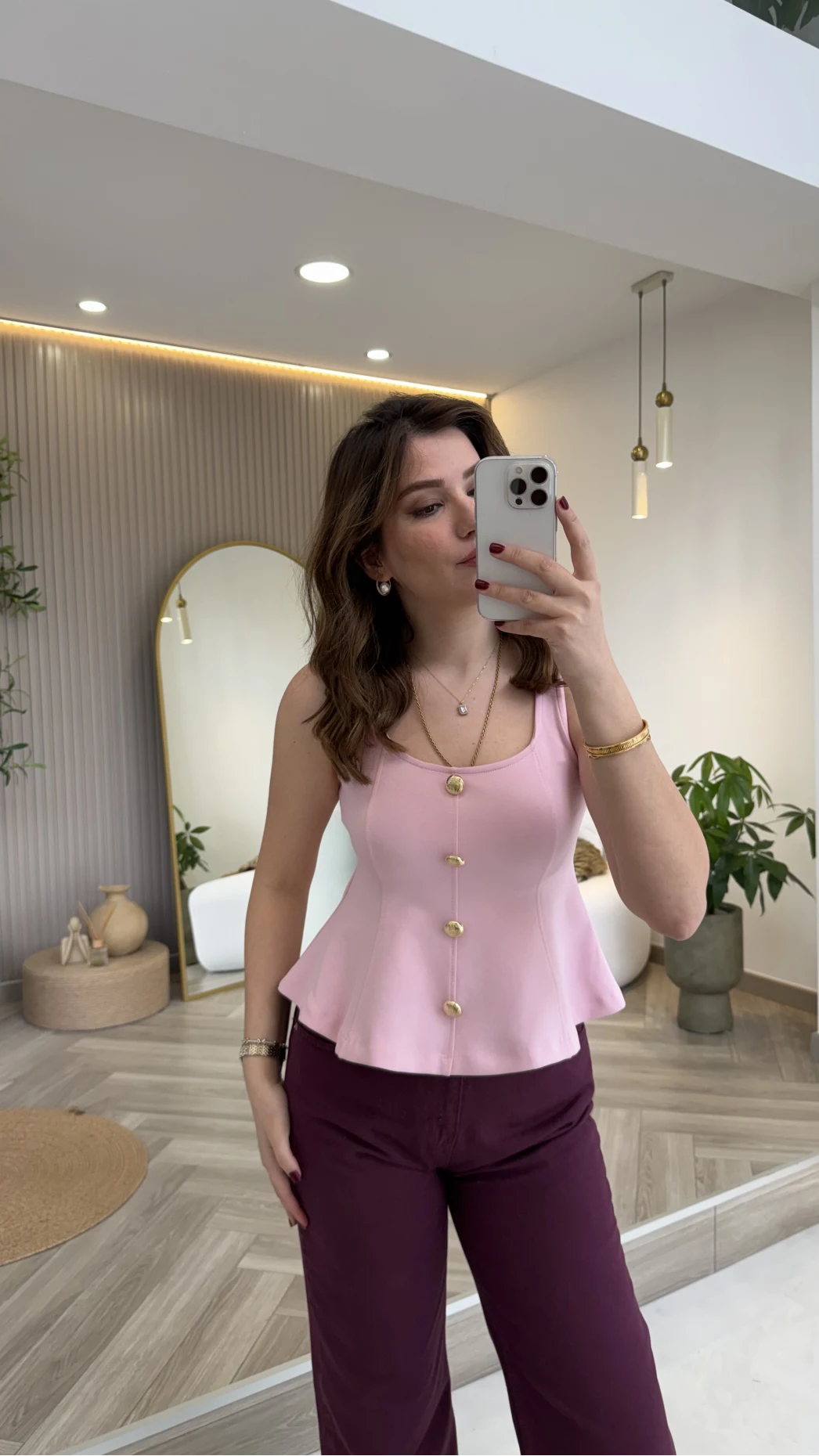 Düğmeli Bel Detaylı Sıfır Kol Bluz - Toz Pembe - Kod: 31979