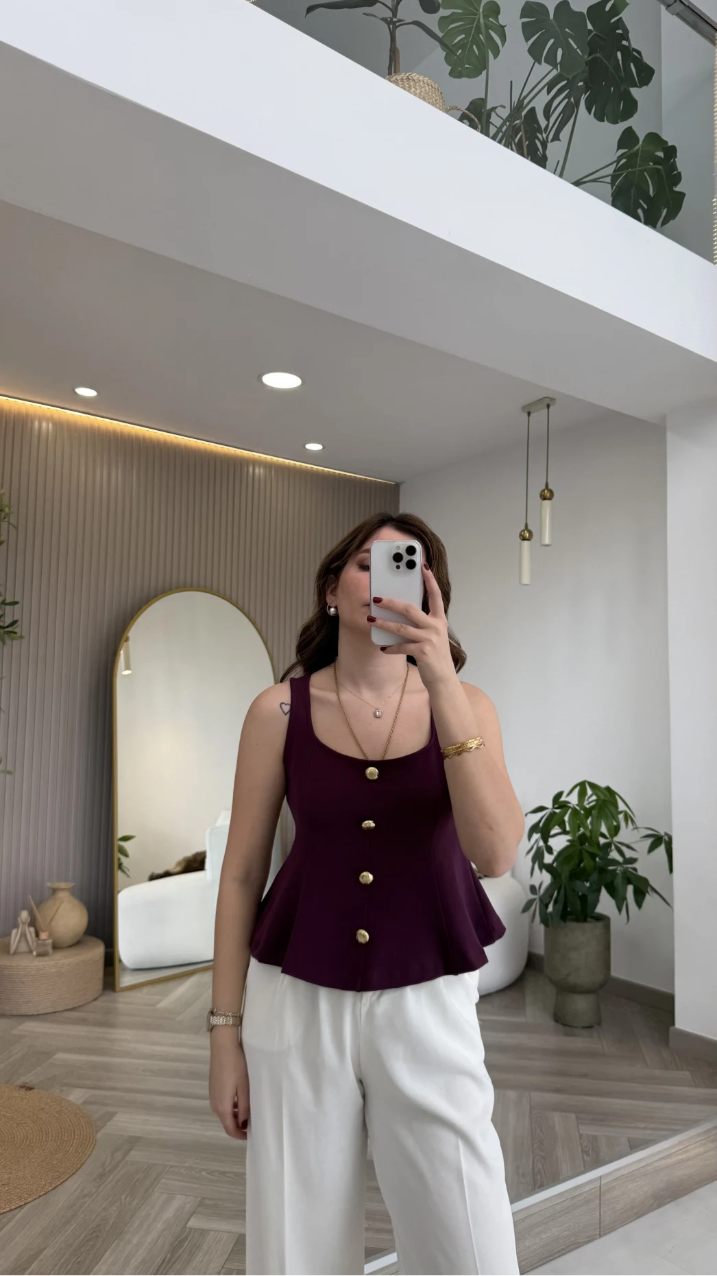 Düğmeli Bel Detaylı Sıfır Kol Bluz - Mor - Kod: 31979