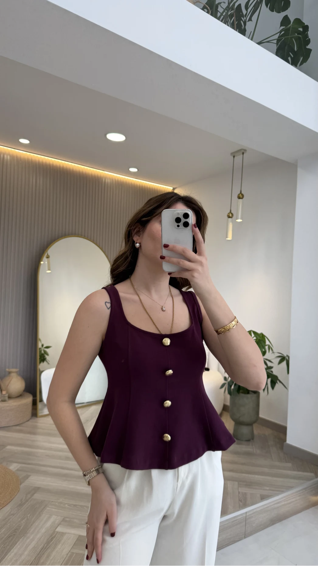 Düğmeli Bel Detaylı Sıfır Kol Bluz - Mor - Kod: 31979