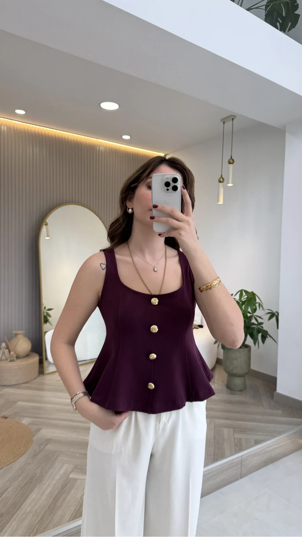 Düğmeli Bel Detaylı Sıfır Kol Bluz - Mor - Kod: 31979