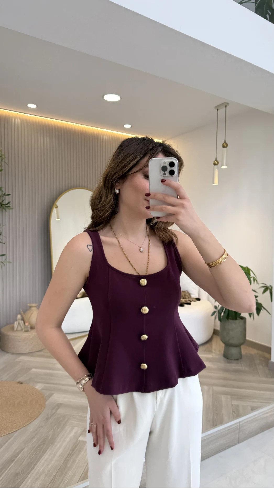 Düğmeli Bel Detaylı Sıfır Kol Bluz - Mor - Kod: 31979