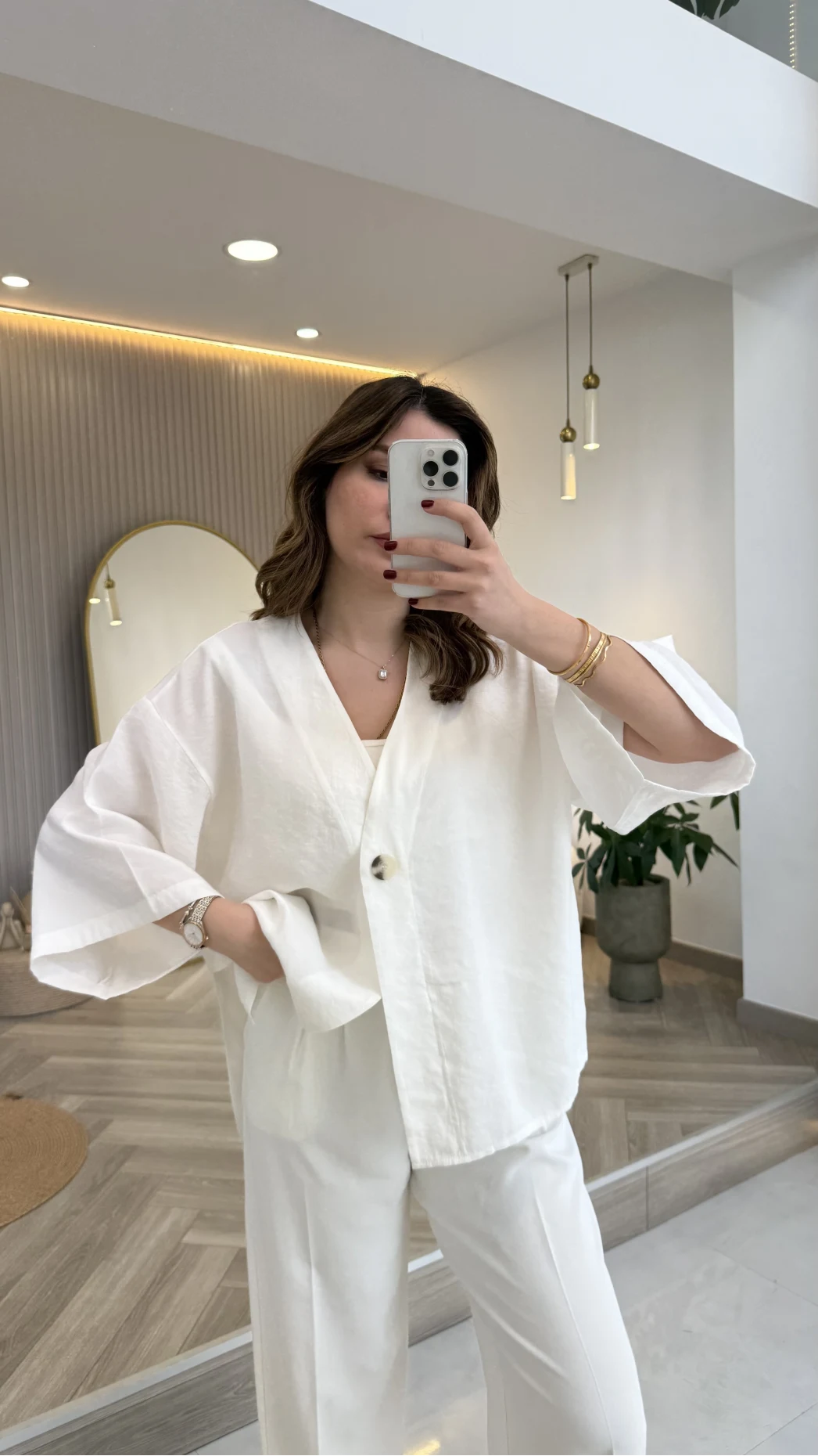 Önü Düğmeli Modal Gömlek - Beyaz - Kod: 4961