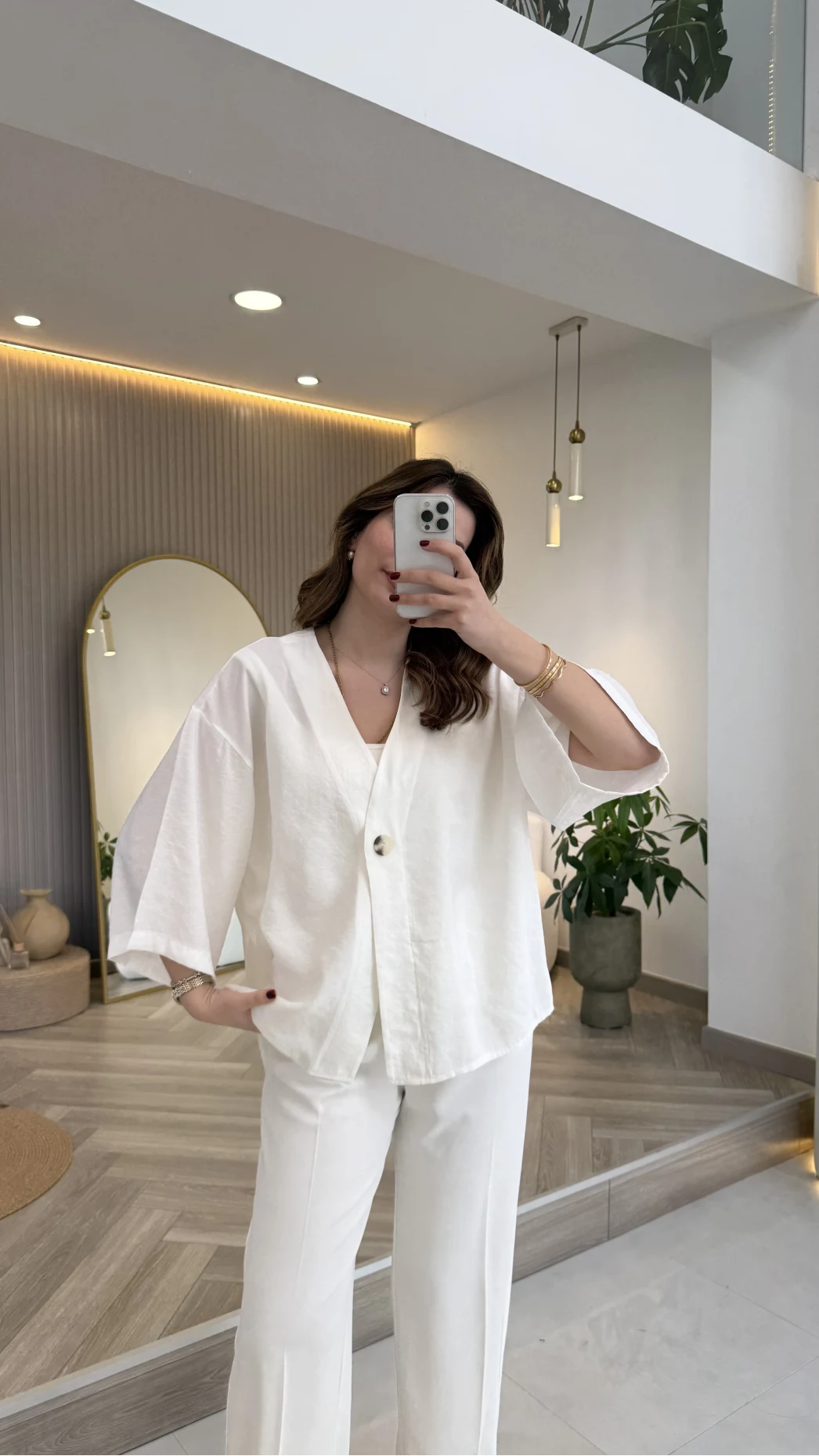 Önü Düğmeli Modal Gömlek - Beyaz - Kod: 4961