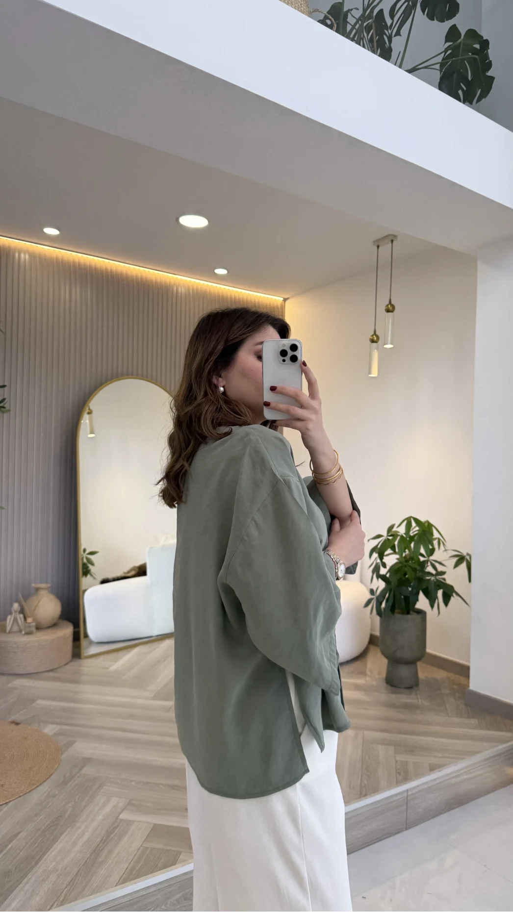 Önü Düğmeli Modal Gömlek - Çağla Yeşili - Kod: 4961