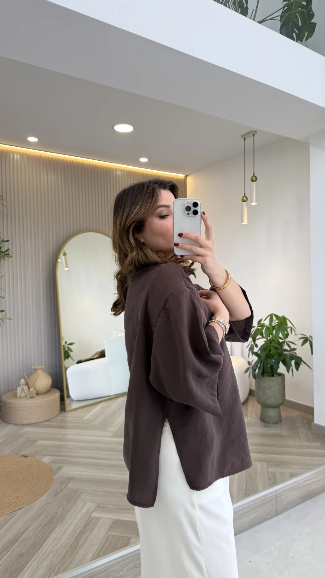 Önü Düğmeli Modal Gömlek - Koyu Kahve - Kod: 4961