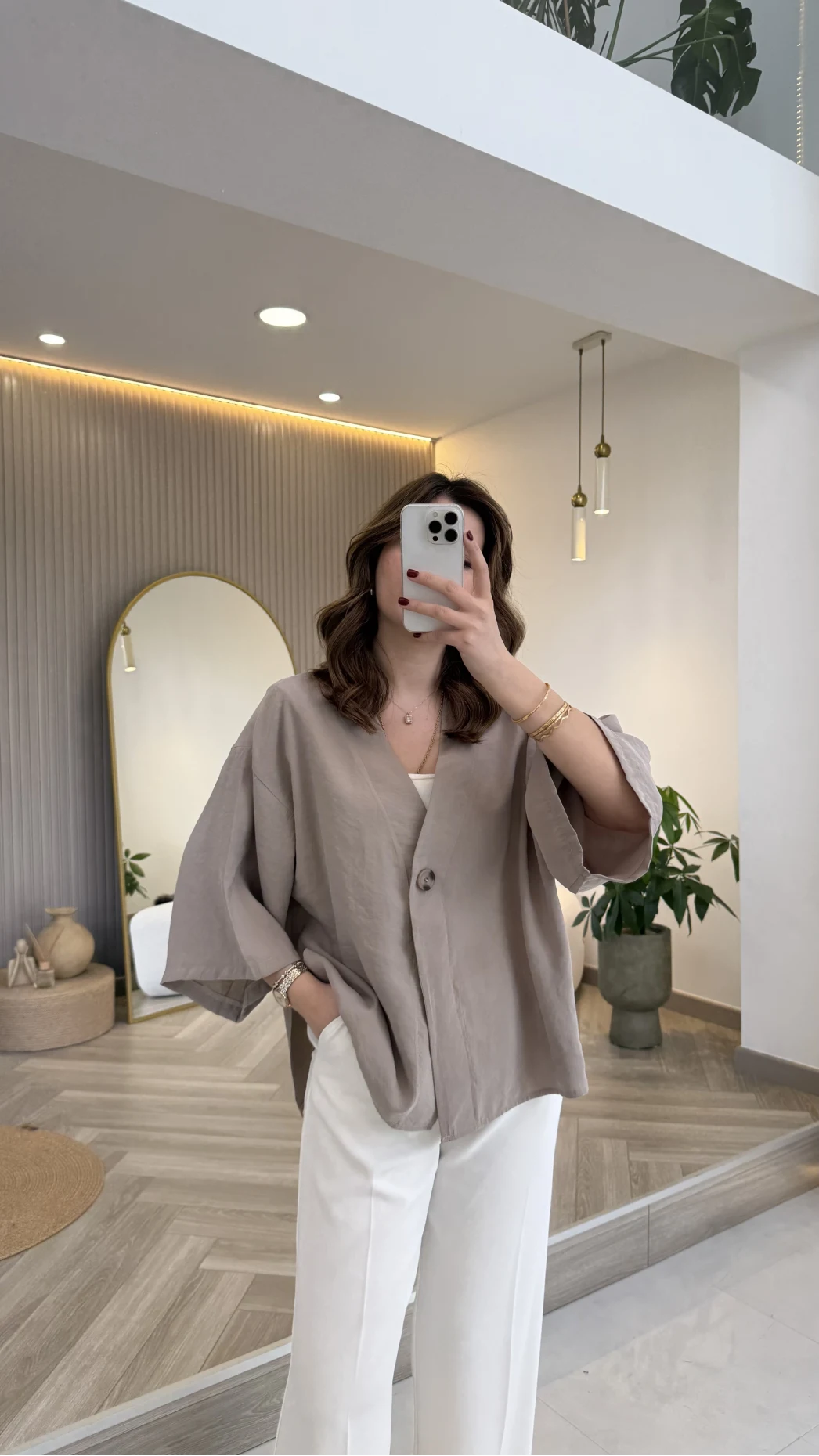 Önü Düğmeli Modal Gömlek - Vizon - Kod: 4961