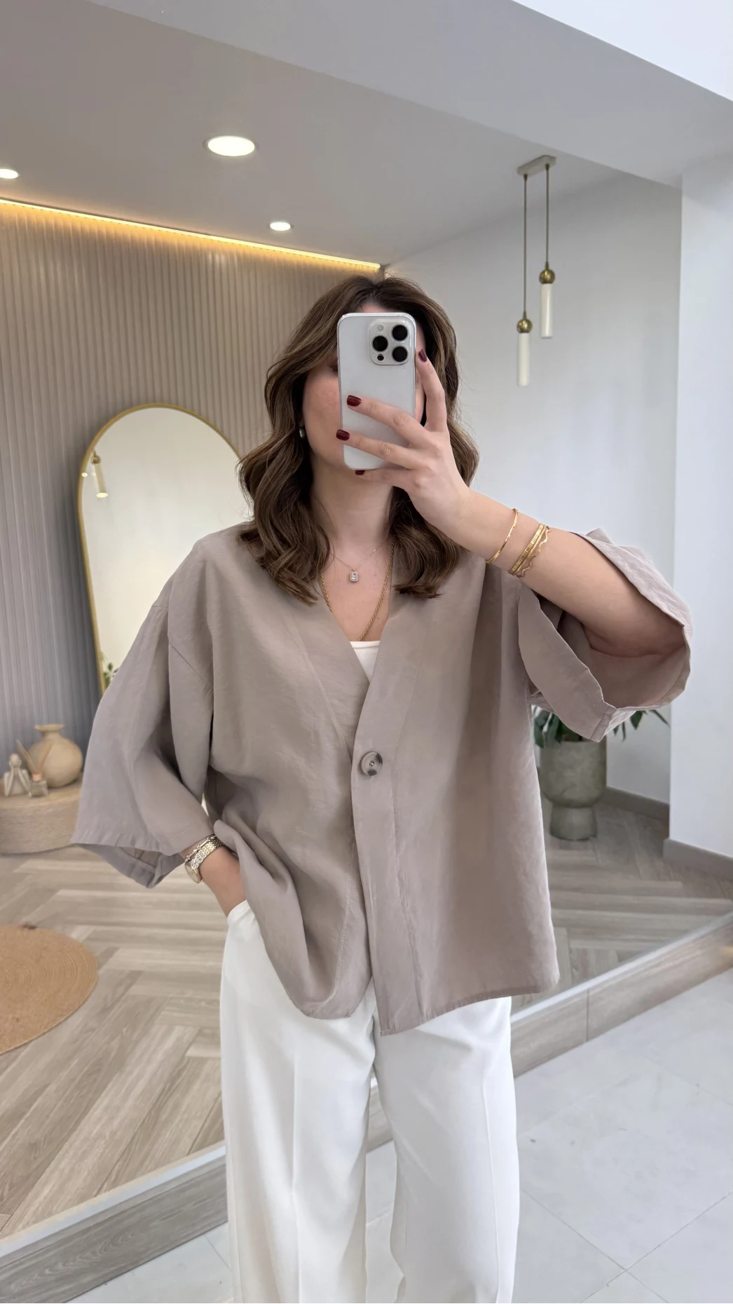 Önü Düğmeli Modal Gömlek - Vizon - Kod: 4961