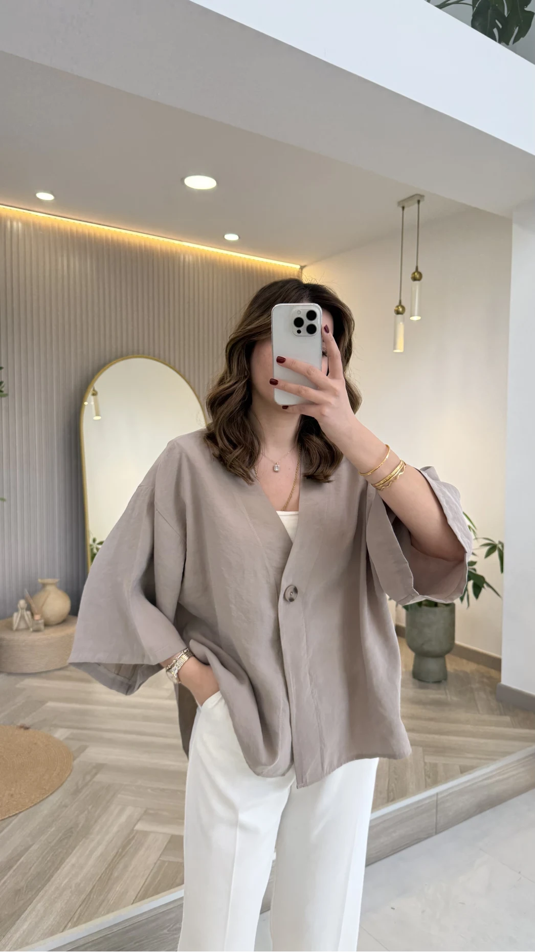 Önü Düğmeli Modal Gömlek - Vizon - Kod: 4961