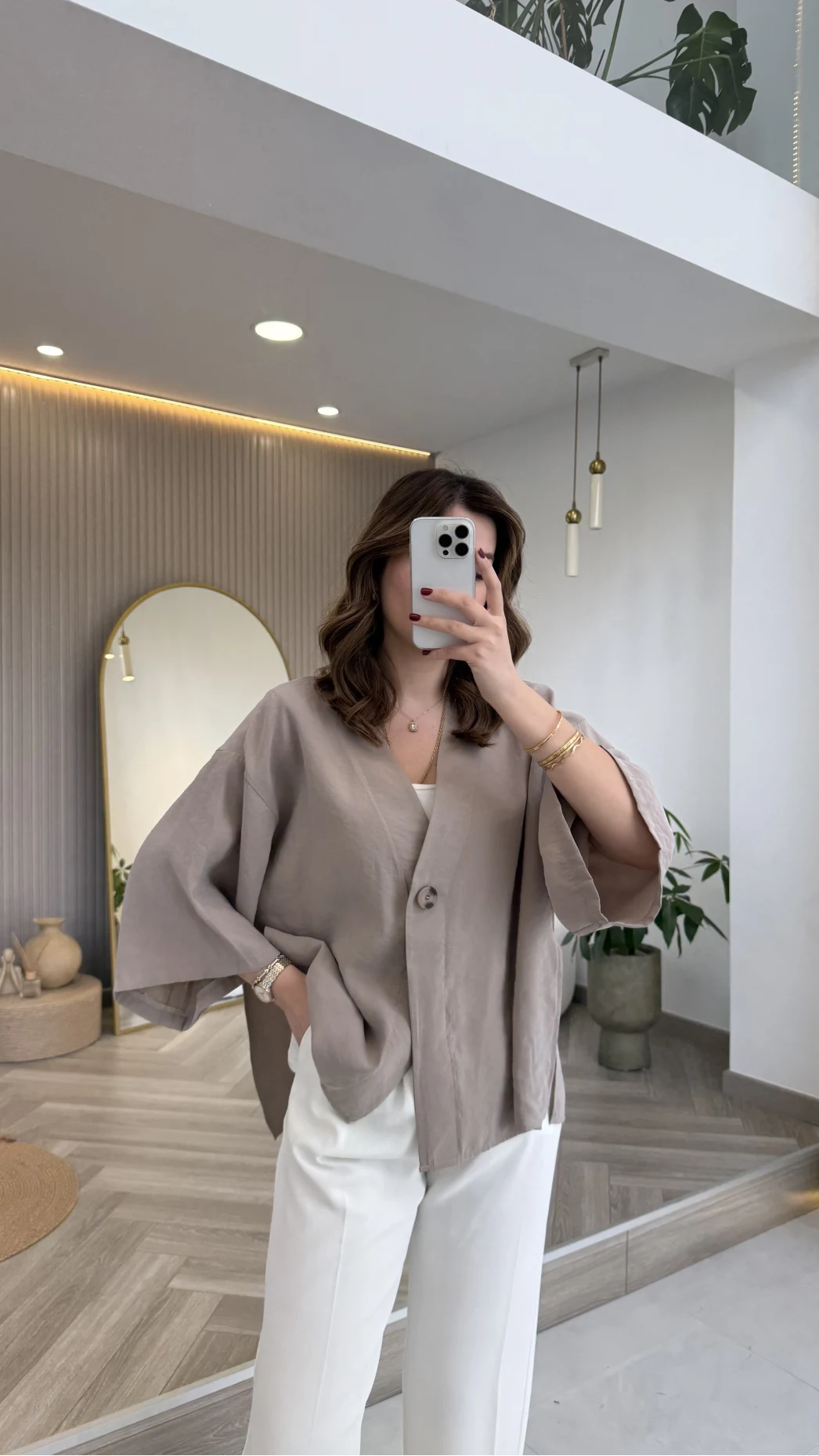 Önü Düğmeli Modal Gömlek - Vizon - Kod: 4961