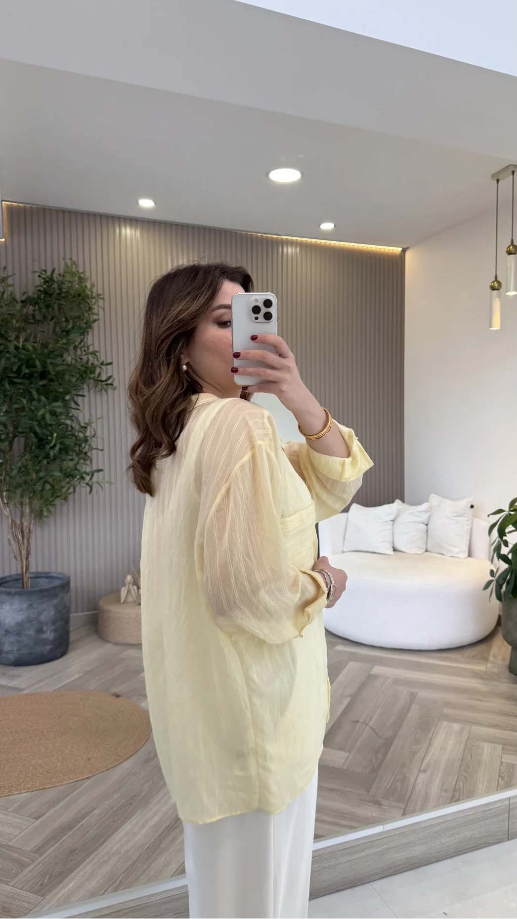 İnce Tek Cepli Çizgili Gömlek - Sarı - Kod: 5449