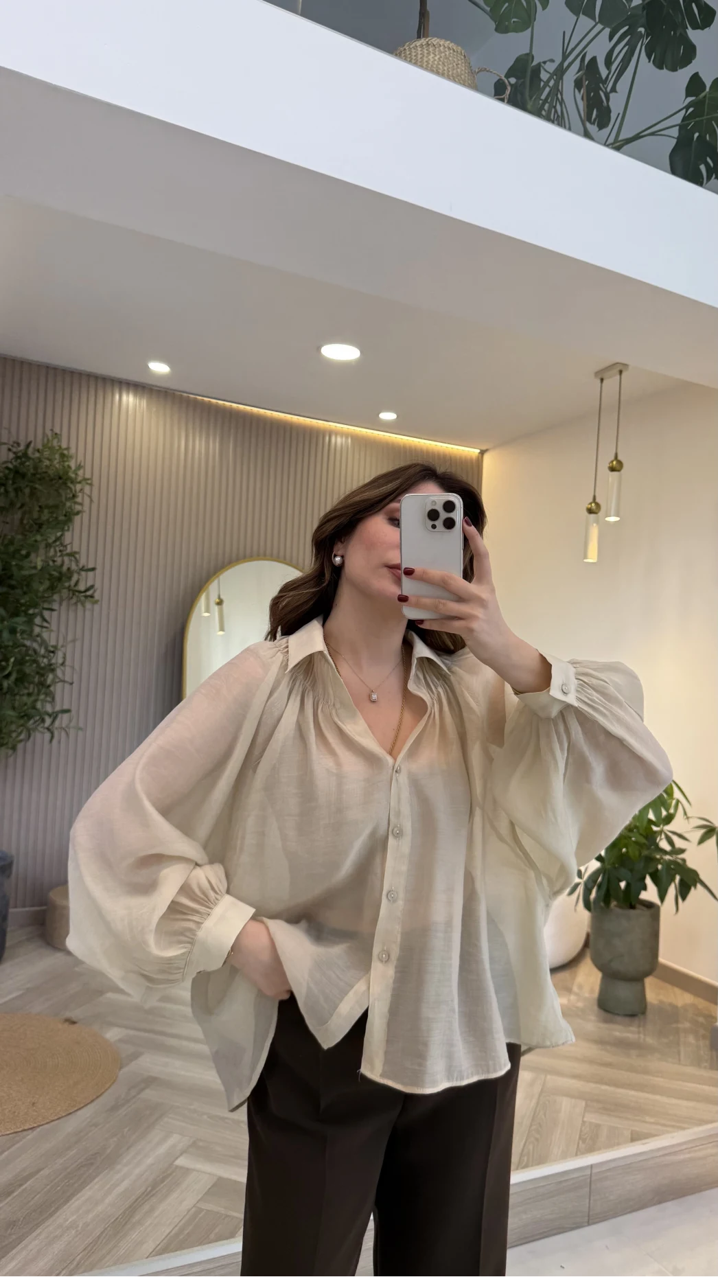 Gipeli Reglan Kol Oversize Gömlek - Taş - Kod: 5018