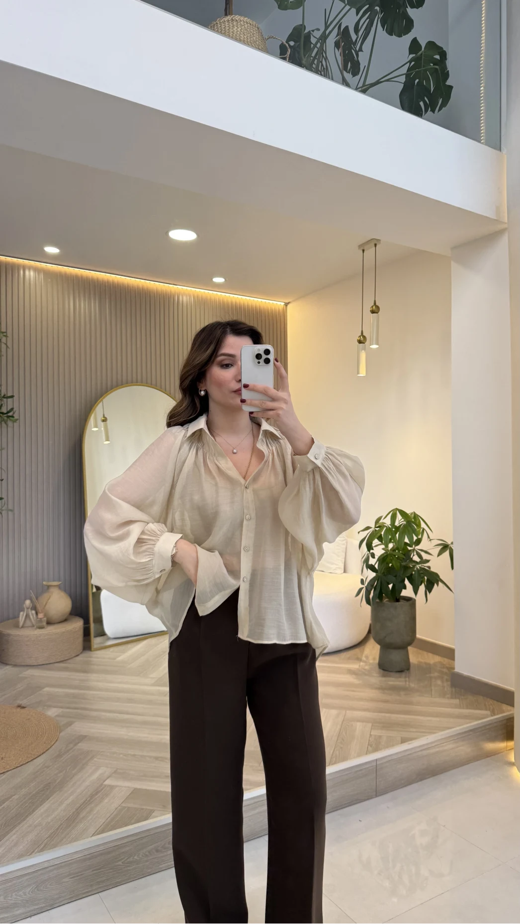 Gipeli Reglan Kol Oversize Gömlek - Taş - Kod: 5018